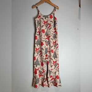 Festive Holiday Christmas Print Jumpsuit Girls Size 130 Bell Bottoms
